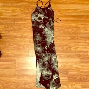 High low, black and white tie dye halter dress